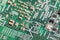 Close up of electronic components on the motherboard, microprocessor chip