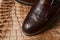 Close-up of elegant mens brown shoes. Men`s fashion shoes