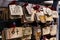 Close up Ema are small wooden plaques, common to Japan, in which Shinto and Buddhist worshippers write prayers or wishes.