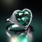 close up of an emerald heart ring with a white diamond generative AI