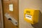 Close-up emergency door release switch for doorway or door exit in the building for evacuation in the event of a fire