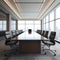 Close up of empty business space with conference desk for briefing meeting - generated by ai