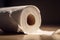 close-up of empty toilet paper roll with a hint of unused tissue visible