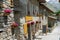 CLOSE UP: Entrance to a cheese shop in a tranquil French mountain village.