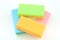 close up of erasers on white background