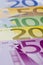 Close-up of euro banknotes