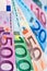 Close up of euros money banknotes