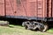 Close up exterior view of an old 19th Century railroad train boxcar