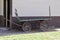 Close up exterior view of an old wooden 19th Century flatbed wagon