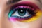 close-up of the eye with bright makeup, ai generative