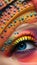 A close-up of an eye with colorful makeup and eyelashes illustration Artificial intelligence artwork generated