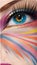A close-up of an eye with colorful makeup and eyelashes illustration Artificial intelligence artwork generated