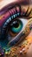 A close-up of an eye with colorful makeup and eyelashes illustration Artificial intelligence artwork generated