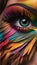 A close-up of an eye with colorful makeup and eyelashes illustration Artificial intelligence artwork generated