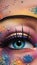 A close-up of an eye with colorful makeup and eyelashes illustration Artificial intelligence artwork generated