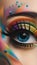 A close-up of an eye with colorful makeup and eyelashes illustration Artificial intelligence artwork generated
