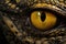Close-up of the eye of a crocodile. Macro, Close up of the yellow eye crocodile, AI Generated