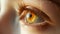 Close-up of an eye with a yellow tint. Profile of a cute Caucasian teenager. Macro photography. Selective focus.