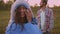 Close-up face of a caucasian woman in a sleeping bag in the mountains.