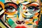 close-up of face collage with quirky patterns, shapes, and colors