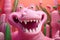 A close up of a fake pink alligator. AI generative image