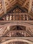 Close-up of a false hammerbeam roof in the Great Hall of Eltham Palace, England.