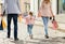 Close up of family with child shopping in city