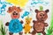 Close up. A family of three bears on a walk. Children`s drawing paints. Creative activities with children 4-5 years old on the