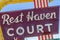 Close up of the famous neon sign - Rest Haven Court, along historic Route 66