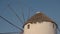 Close up of a famous old windmill on mykonos, greece