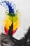 Close up. Fantasy colorful tree. Children`s drawing paints. Creative activities with children 4-5 years old on the development of