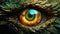 Close-up of fantasy dragon eye. Mythological evil. Dangerous creature.