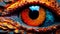 Close-up of fantasy dragon eye. Mythological evil. Dangerous creature