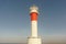 Close up of `Far del Fangar` lighthouse. Into Natural Park of Delta de l`ebre, Tarragona, Catalonia.