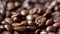 Close-up of Fast Rotating Roasted Coffee Beans, Blurry Background