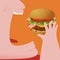 Close up of Fat Man eating hamburger