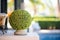 close-up of a faux boxwood topiary ball