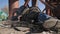 Close-up feet of homeless man sleeping outdoors