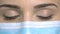 Close up female doctor`s eyes blinking.