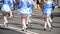 Close-up of female hands drummers are knocking in the drum of their sticks. Young drummers line up and beat the melody