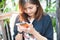 Close-up of female hands using modern smart phone while working,Young woman using a touchscreen smartphone