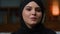 Close-up female lady portrait muslim islamic woman talking to camera arabian multiracial ethnicity girl speaking