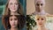 Close-up female portraits split screen collage serious confident beautiful diverse young women looking at camera