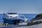 close-up of a ferry moored in the small port of Pessada