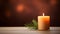 Close up of festive christmas candle with smooth bokeh background