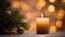 Close up of festive christmas candle with smooth bokeh background