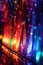 close-up of fiber optic cables with colorful lights