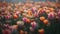 Close Up of a Field of colorful Tulips