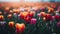 Close Up of a Field of colorful Tulips