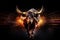 Close-up of fiery bull on a vibrant background with cryptocurrency trading charts and data